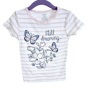 Carter's Girls 5A Short Sleeve Butterfly Graphic Tee Still Dreaming Pink Stripe